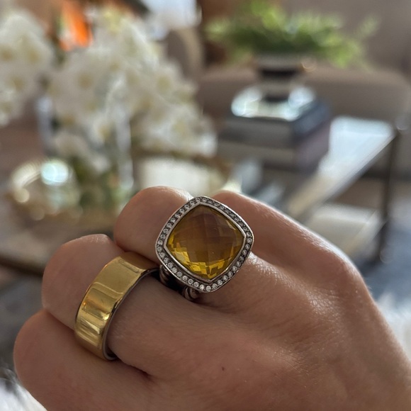100% Authentic David Yurman Yellow Gemstone Ring with diamonds on band. - Picture 2 of 3